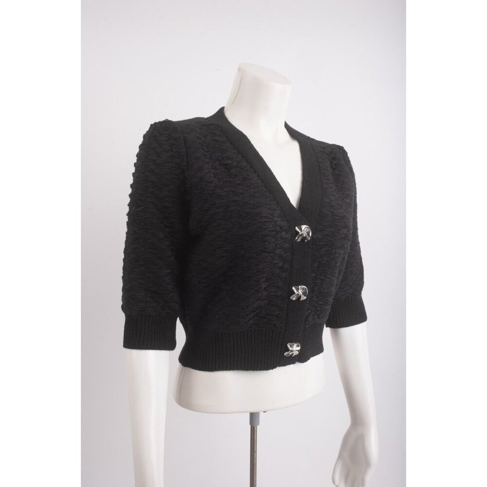 Zara NWT Black Cropped V-Neck Knit Cardigan with Crystal Buttons - Picture 2 of 6